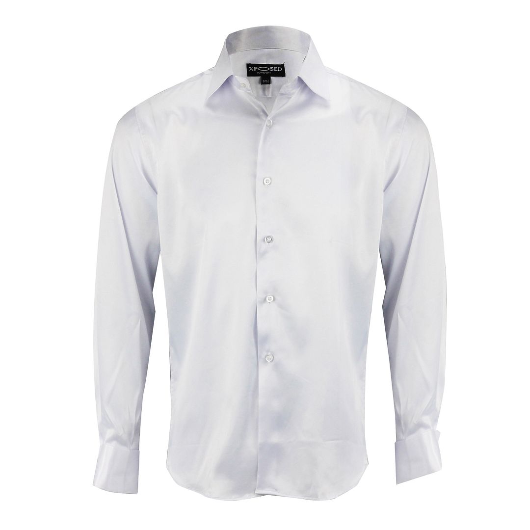 Mens Satin Silky Feel Smart Casual Double Cuff Wedding Party Formal